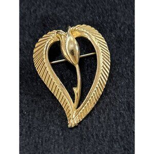 Vintage Gold-Tone Heart-Shaped Tulip Brooch Pin Jewelry 1.5 Inch